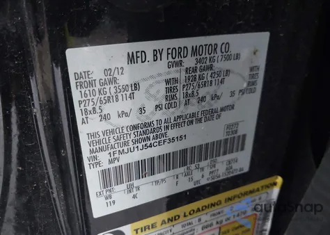 2012 Ford Expedition Xlt from USA, damaged, VIN 1FMJU1J54CEF35151
